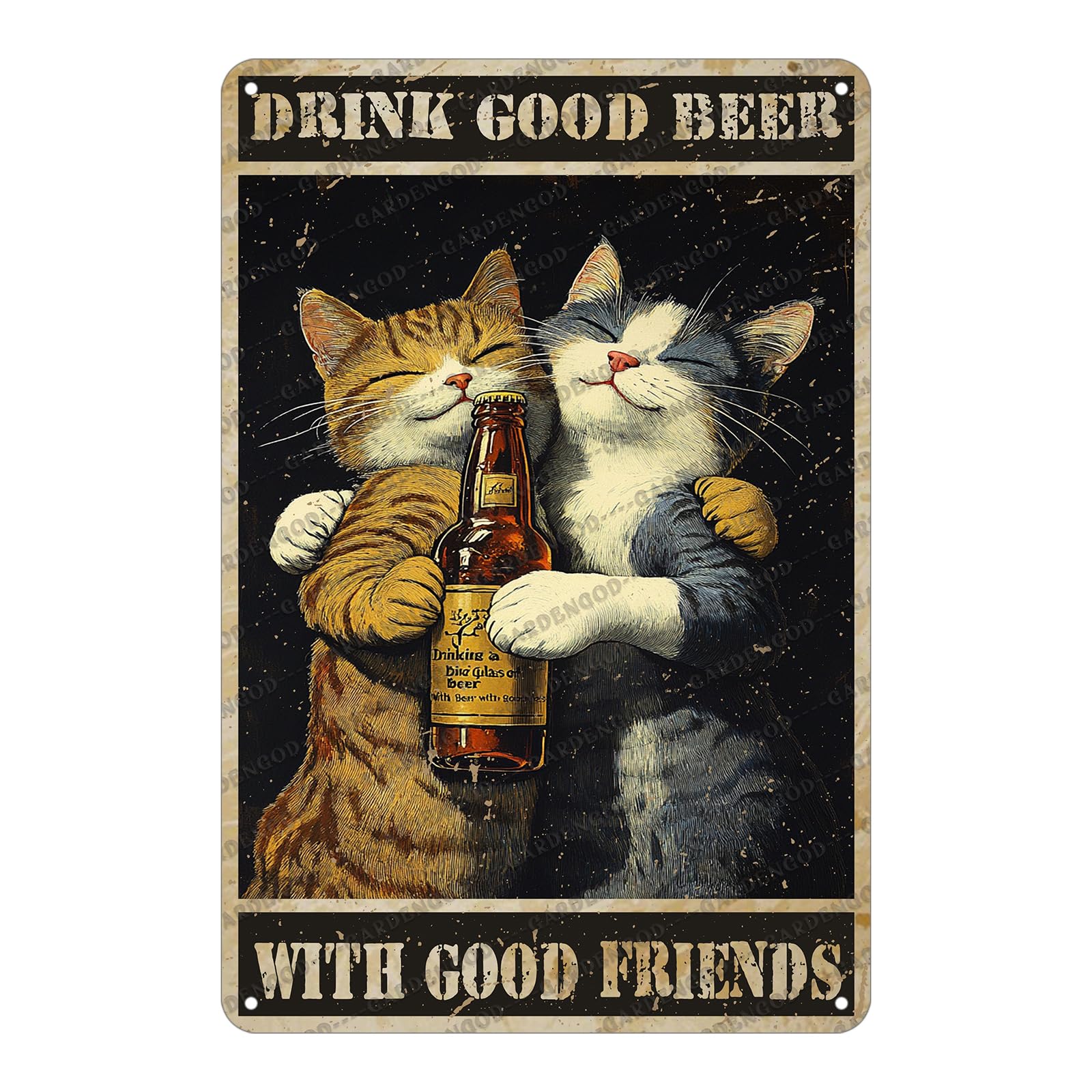 Vintage Cat Beer Metal Sign Cats Drink Good Beer With Good Friends Metal Poster Home Garden Cafe Office Restaurant Garage Aluminium Sign Art Wall Decor 12x8 Inch