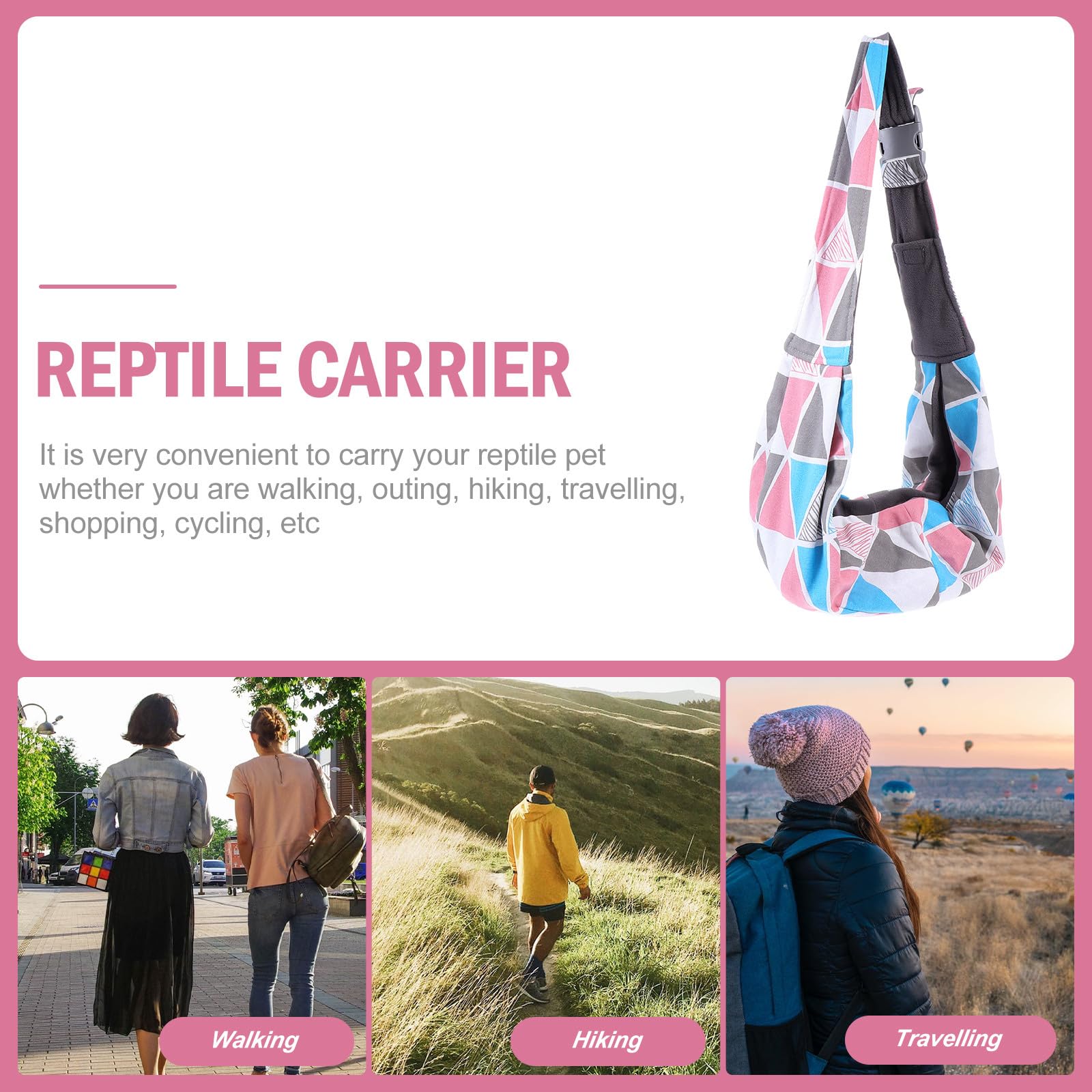 TOYANDONA Verstellbare Reptilien Tragetasche für Bartagamen Atmungsaktive Haustier Schultertasche Kleine Bunte Dreieck Umhängetasche aus Polyester für Reisen und Ausflüge