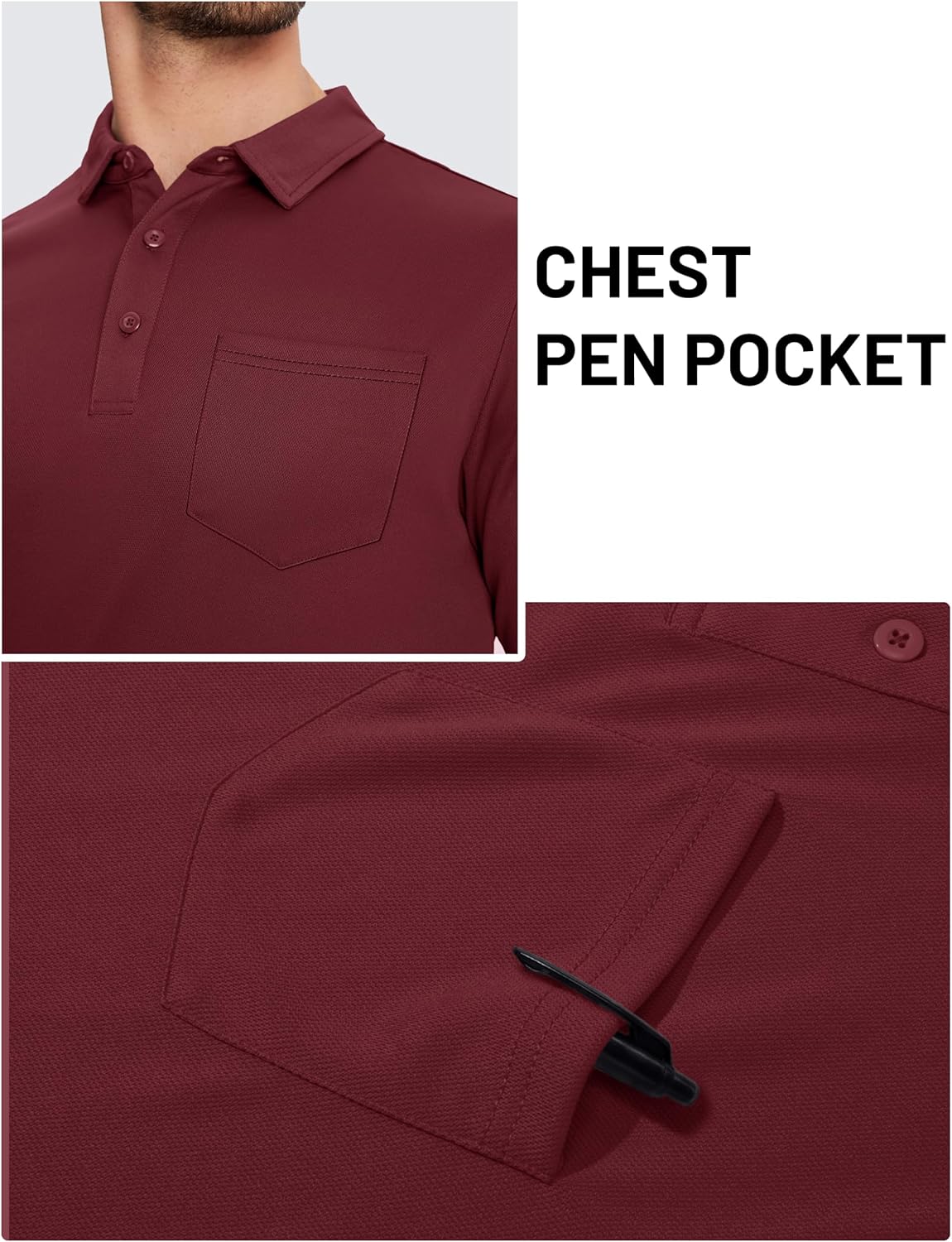 TACVASEN Mens Polo Shirts with Pocket Golf Polos Dry Fit Performance Short Sleeve Collared Shirt Casual Athletic Work