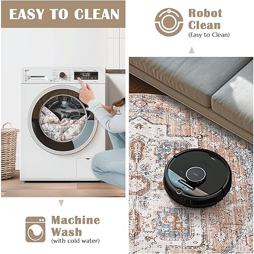 Miniatura 5 de jinchan Alfombra redonda de 4 pies, lavable a máquina, diseño floral vintage de 4 pies, antideslizante, con parte trasera de goma, alfombra