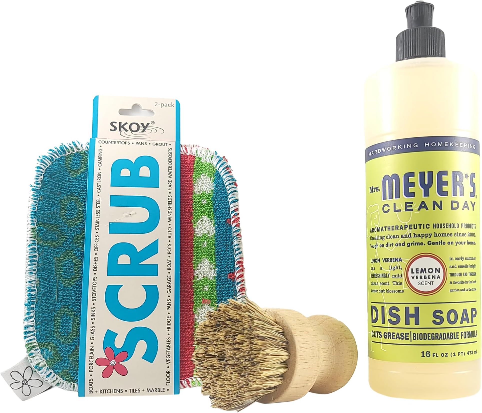 ONE96NINE Natural Dish Soap Liquid Cleaning Bundle with 3 Items, Mrs Meyers Dish