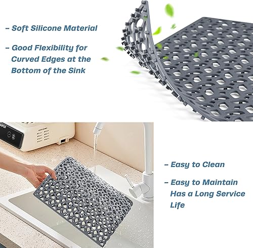 Miniatura 5 de JUSTOGO - Protector de alfombrilla para fregadero de cocina, 29.5 x 15.6 pulgadas, rejilla protectora de silicona para fregadero de cocina de acero