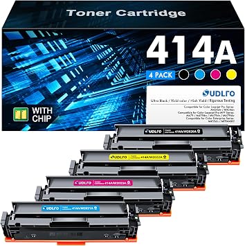 414A Toner Cartridges 4 Pack with Chip Replacement for HP M479fdw Toner cartridges 414X 414A Black Toner Cartridge to use with HP Color LaserJet Pro MFP M479fdw M479fdn M454dw M454dn Printer