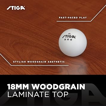 STIGA Ultra Indoor Table Tennis Table 18mm Woodgrain Ping Pong Table with Steel Frame, Tournament Net & Post, Adjustable Leg Levelers, Modern Furniture-Style Design