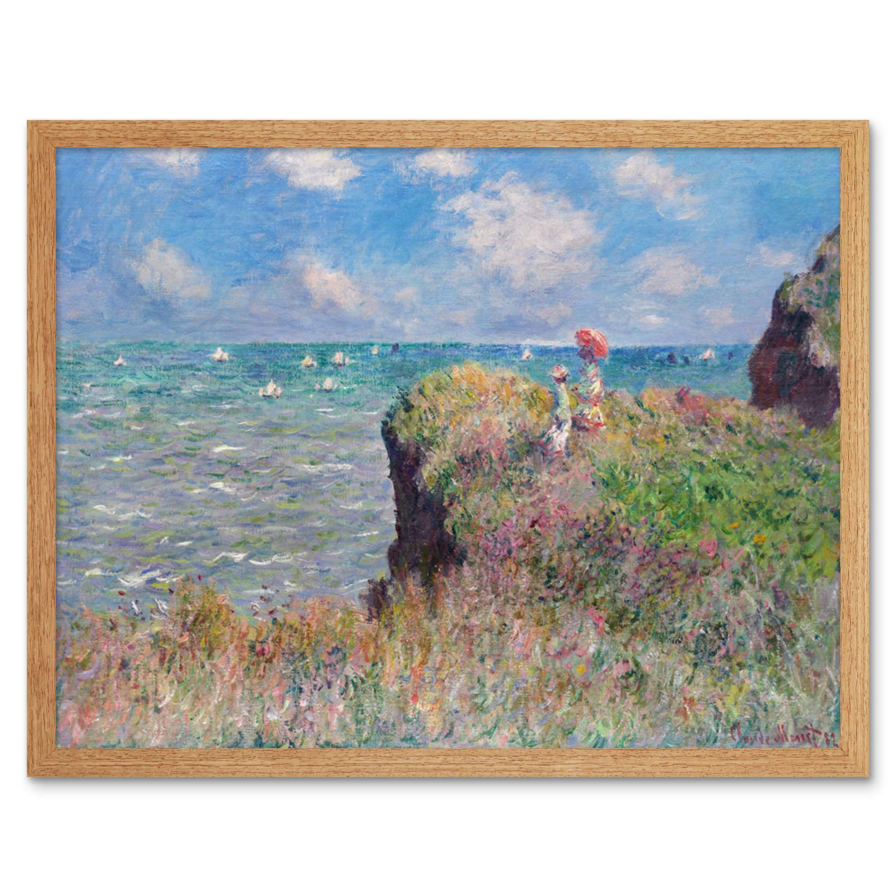Claude Monet Cliff Walk At Pourville Art Print Framed Poster Wall Decor 12x16 inch