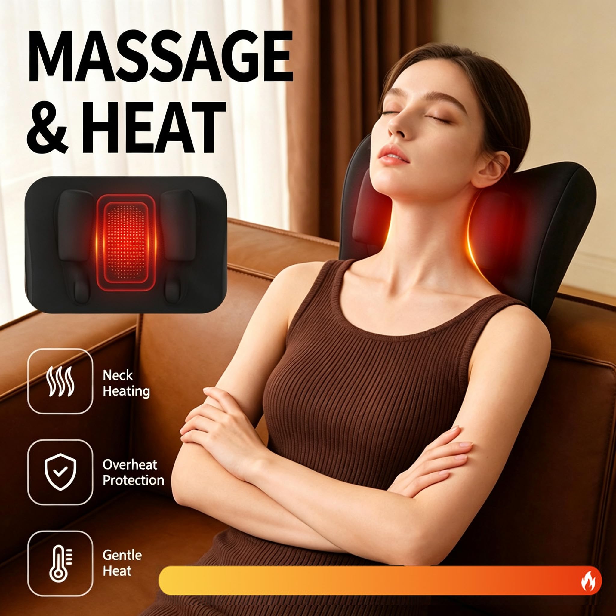 Almohada Masajeadora de Cuello con Calor, Cojín de Masaje Shiatsu Masajeador de Cuello, Alivia Dolores de Cuello y Hombros, Eléctrico Masajeador de Amasado de Tejido Giratorio 4D para Hogar y Oficina