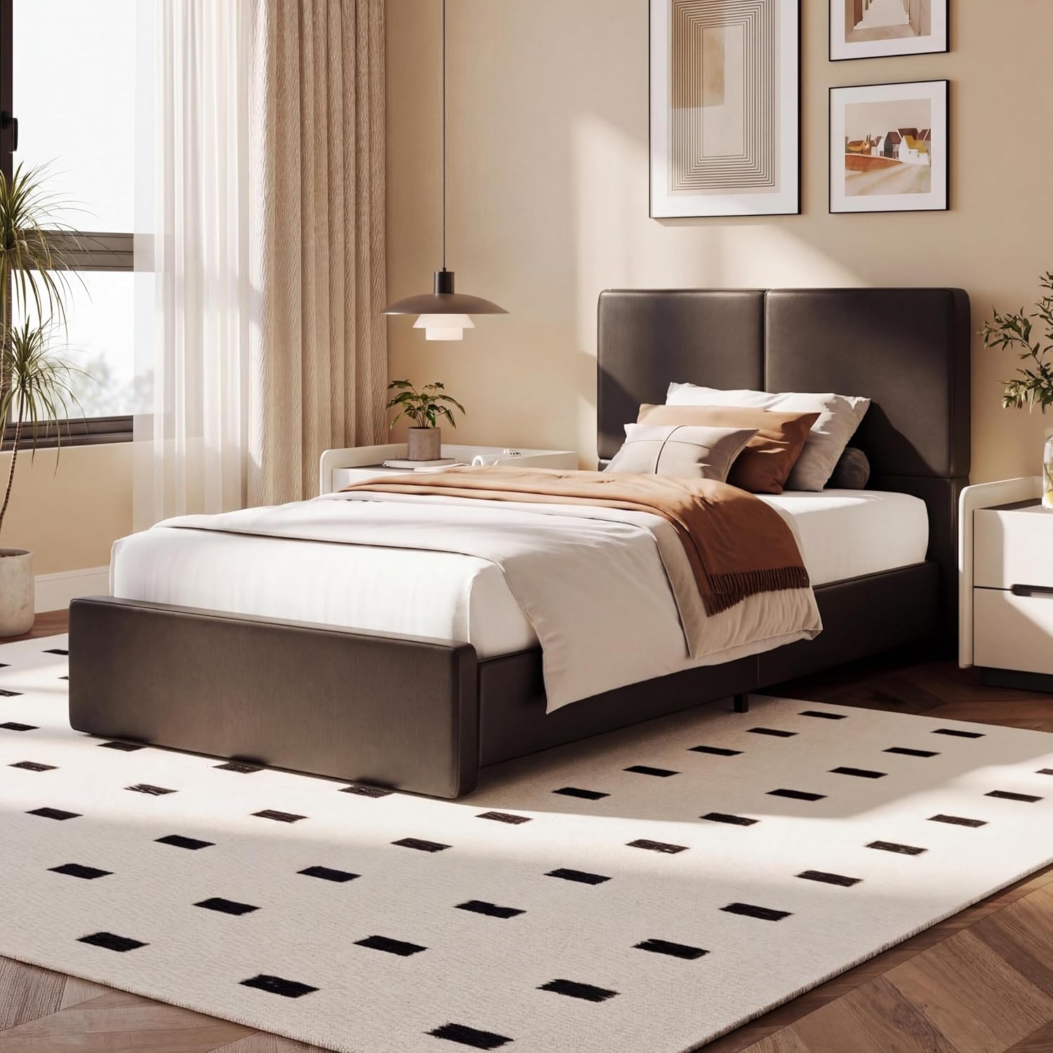 IDEALHOUSE Twin Size Upholstered Bed Frame,Platform Bed with