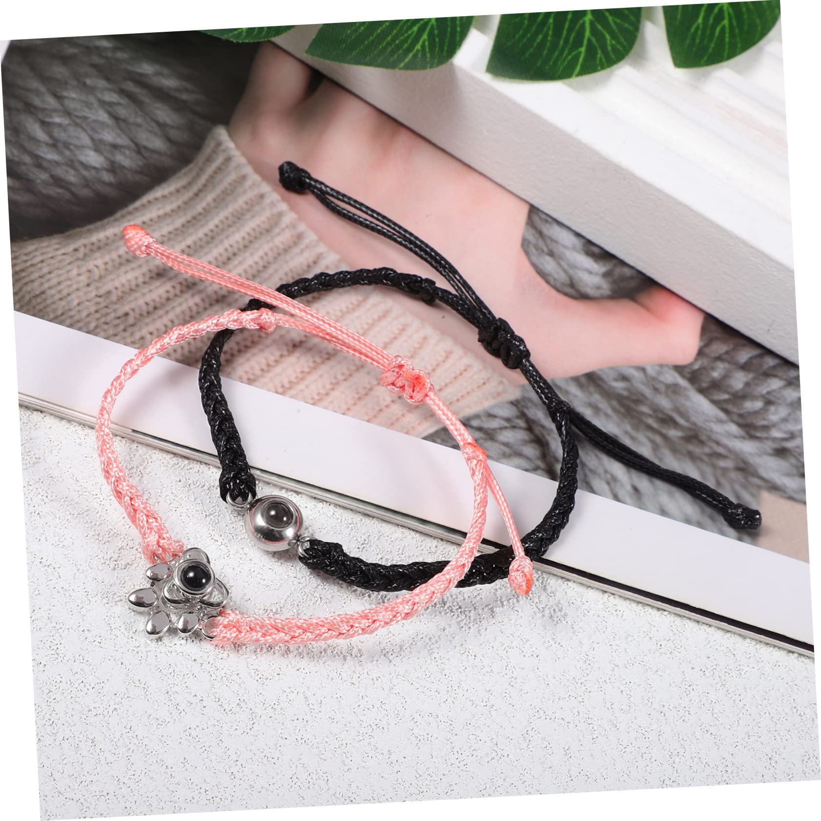 Abaodam 8 Piezas Pulsera Trenzada Cuerda Trenzada Tejida Pulseras Tejidas Envoltura Tejida De Verano Encanto Del Círculo De La Imagen Amantes Ronda Cordón De Mano Cuerda De Tela