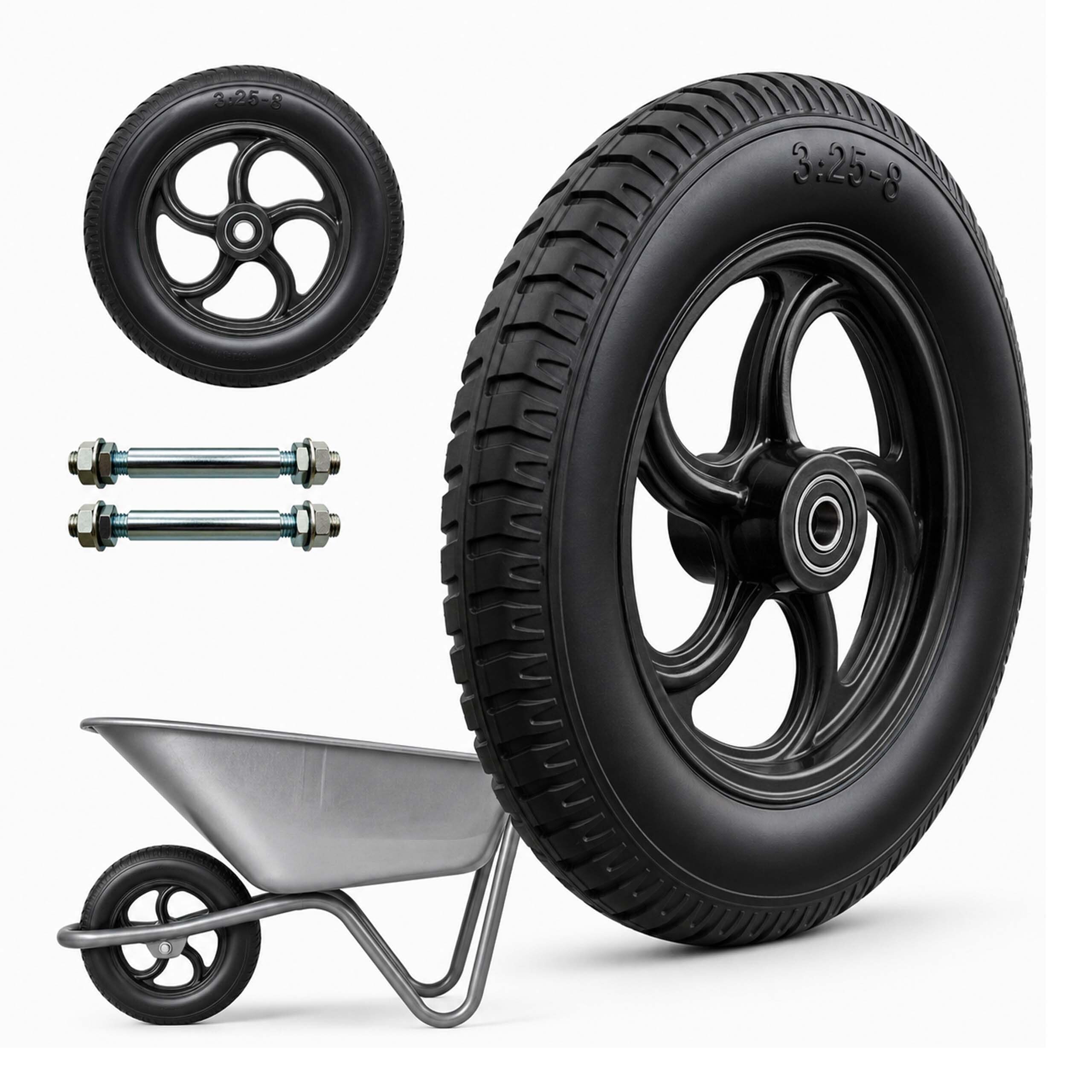 Relaxdays Lot de 2 Roues de Diable 3.25-8, Caoutchouc Plein, Noir