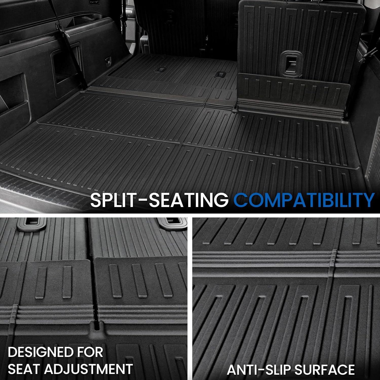 Floor Mats Cargo Mat Set for 2018-2024 Ford Expedition Max 8 Seats Bench Seat, All Weather TPE Cargo Liner Trunk Lower Mat Door Sill Guards Accessories (8 Seats Floor Mats Set)