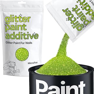 Hemway Glitter Paint Additive Crystals for Acrylic Emulsion Paint, Interior & Exterior Walls, Wood, Varnish, Matt, Gloss, Furniture 100g / 3.5oz - Microfine (1/256" 0.004" 0.1mm) - Lime Green