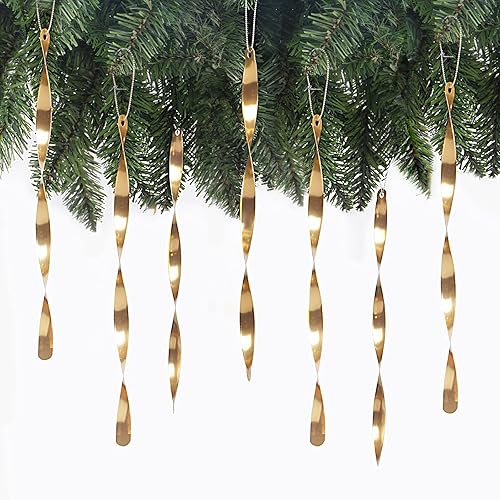 Miniatura 25 de AMS Adornos para árbol de Navidad, juego de 24 piezas de adornos de carámbanos retorcidos de aluminio para árbol de Navidad, fiesta de Año Nuevo