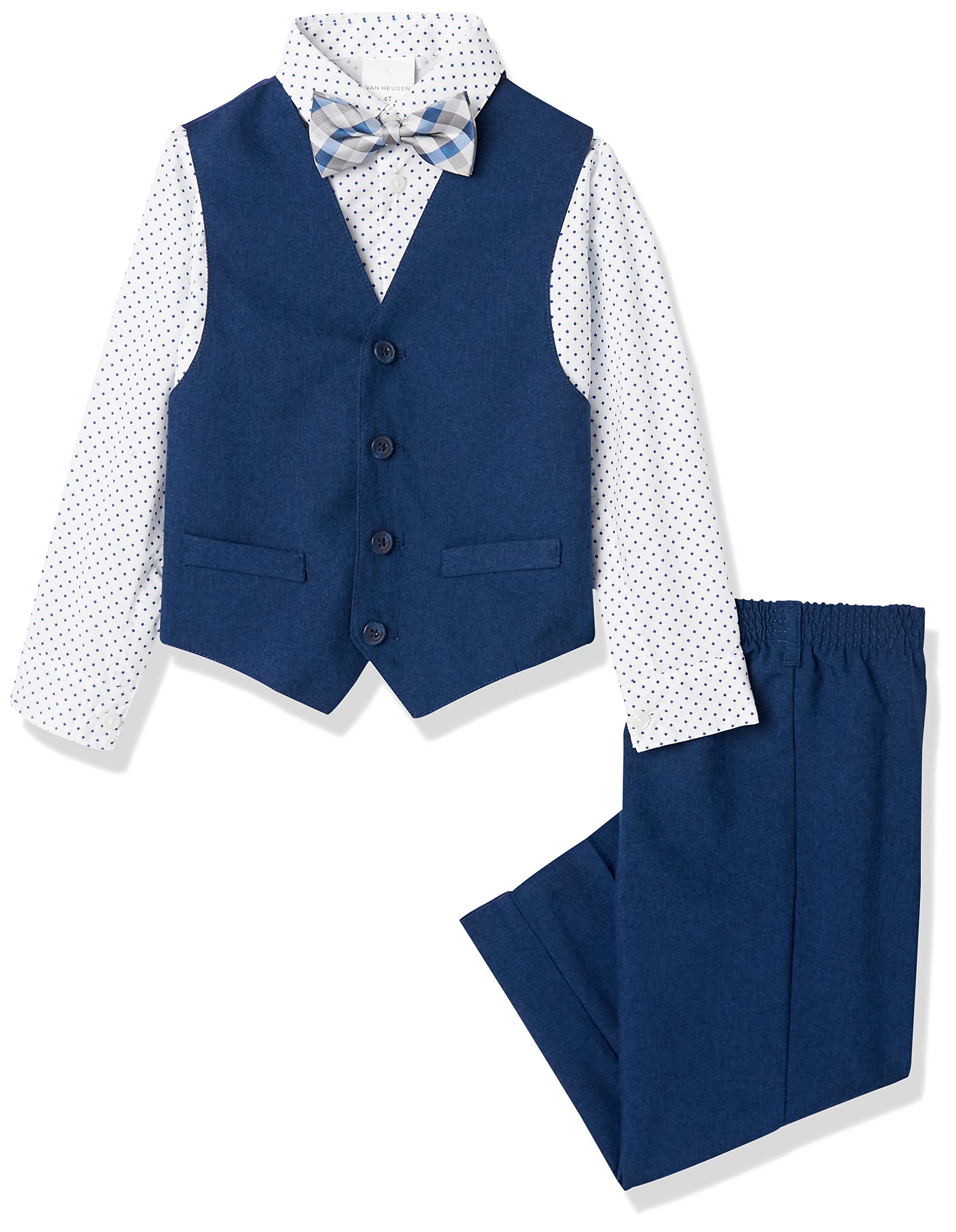 Van Heusen Boys' Adaptive 4-Piece Formal Dress Up Suit Vest Set, Vest, Pants, Collared Dress Shirt, and Bow Tie with Velcro Closure