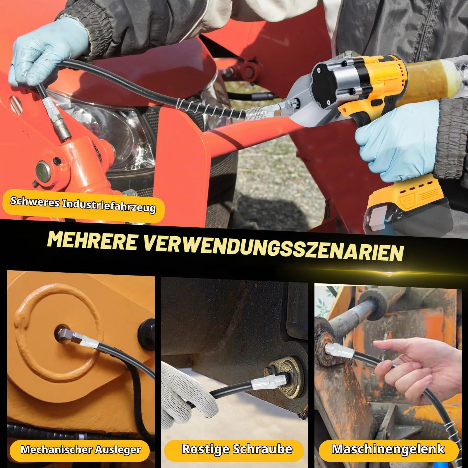 WingFly Akku-Fettpresse für Dewalt 18V,20v, 13000PSI Elektrische Fettpresse