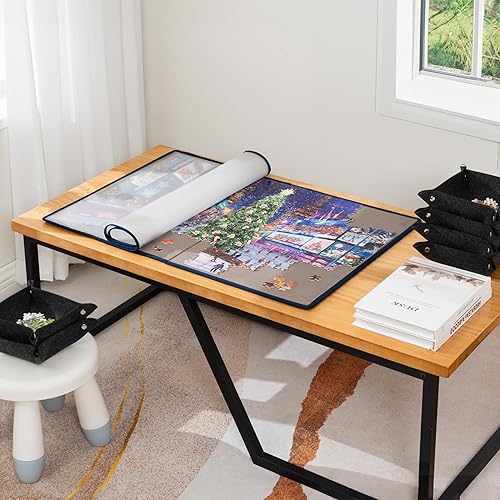 Miniatura 7 de Tektalk Tablero plegable para rompecabezas con 6 bandejas de clasificación, tapete portátil para rompecabezas con cubierta a prueba de polvo para