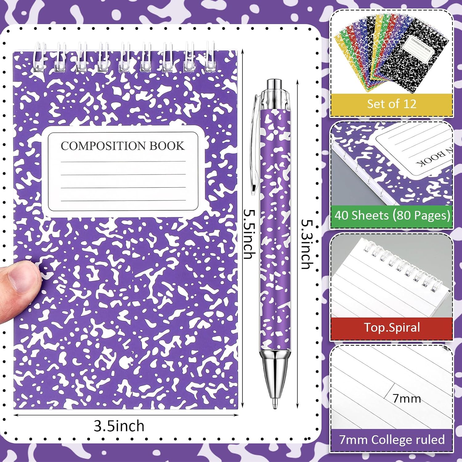 Resurhang 24 Pcs Mini Composition Notebooks and Composition Ballpoint Pens image 2