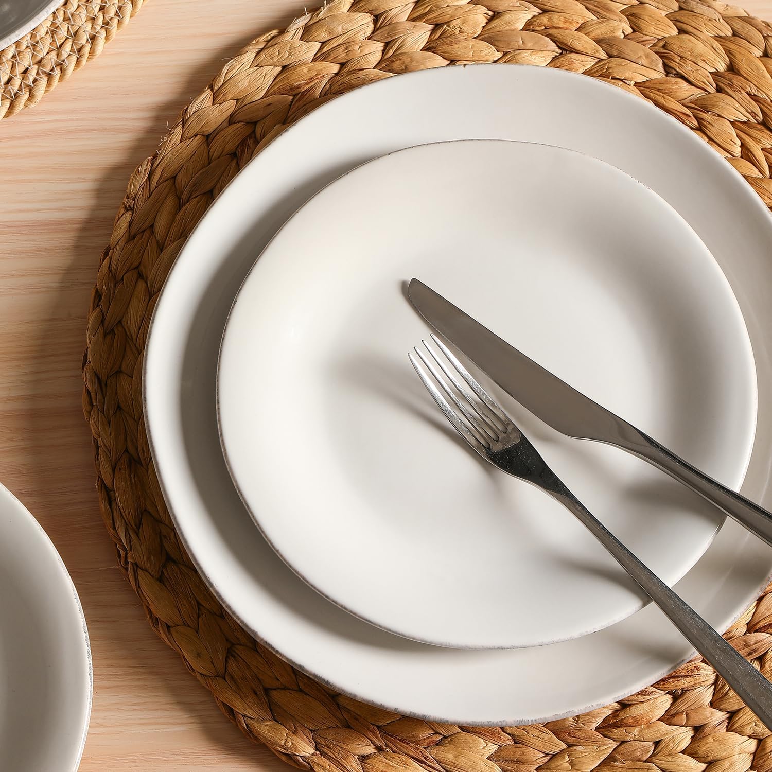 Stone Lain Essence 12-Piece Dinnerware Set Stoneware, Plates and Bowls Set, Dishwasher and Microwave Safe, Dish Set for 4, White