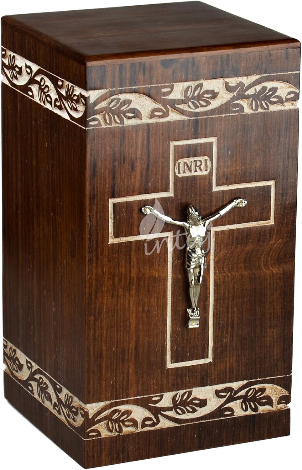 INTAJ Handmade Wooden Urn for Human Ashes - Cross Cremation Urn Premium Handcrafted - Adult Funeral Urn Handmade Human Urn for Ashes (Rosewood Cross, 150 Cu/in)