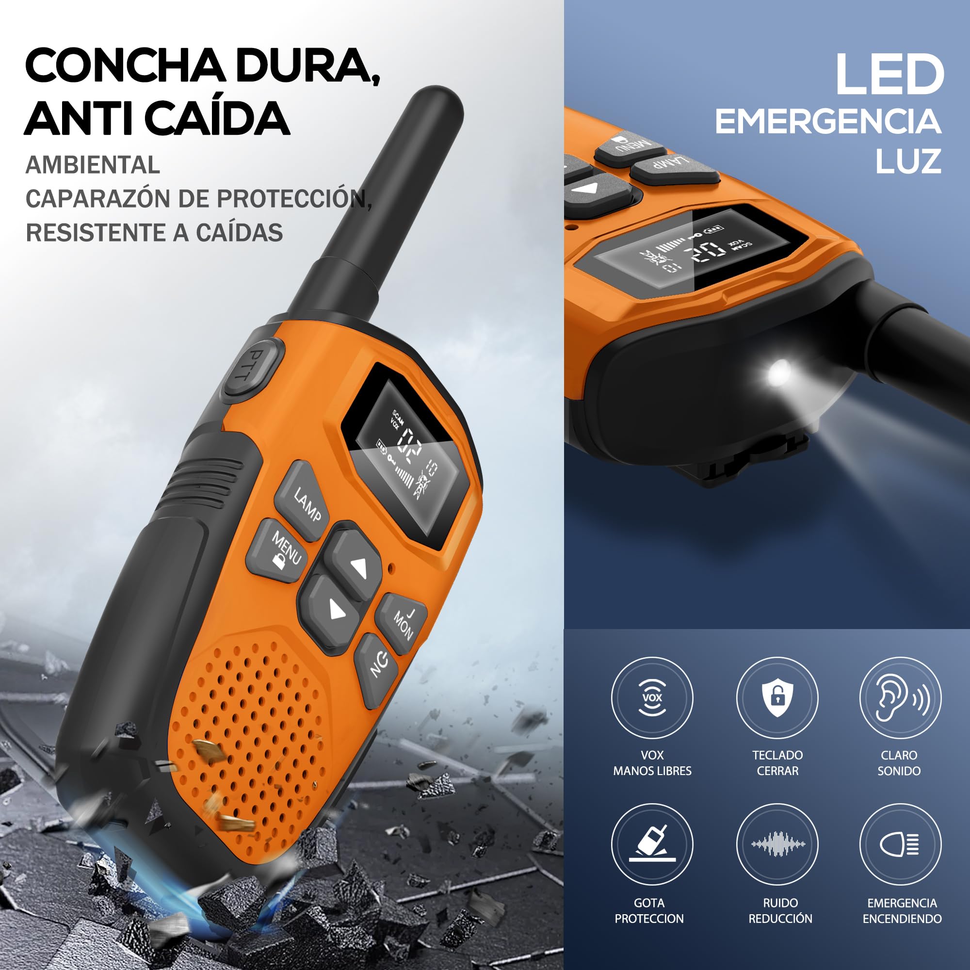 Walkie Talkie Recargable para Niños Adultos, NXGKET Radio Walkie Talkie Largo Alcance 5km con Batería Incorporada,Juguetes para Niños de 3-12 años,16 Canales LCD Pantalla para Camping