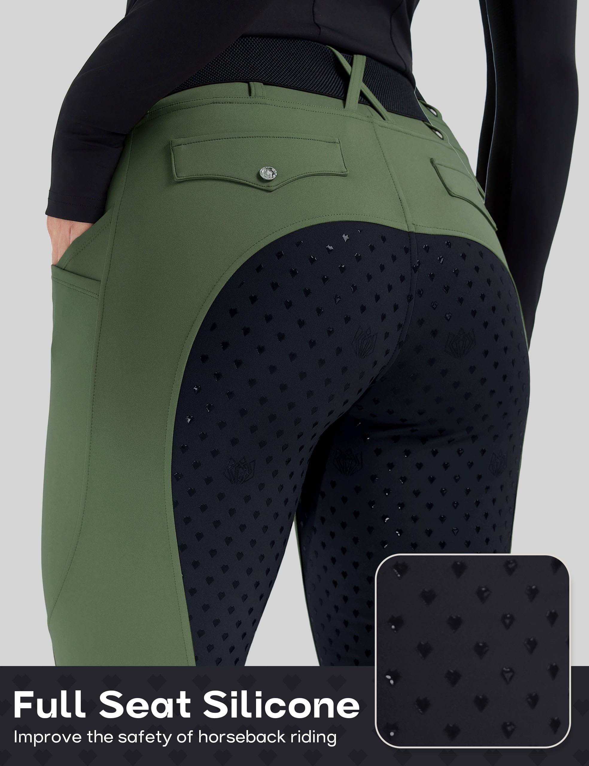 FitsT4 Sports Pantaloni da equitazione da donna, a vita alta, con tasche
