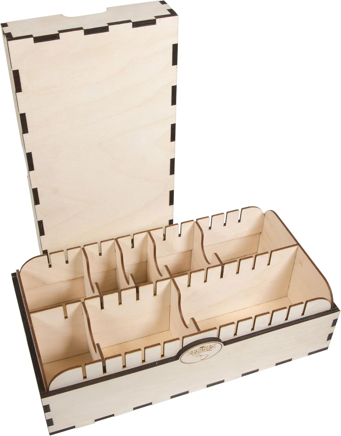 The Broken Token High Capacity Wood Card Case - Two Row Wooden Card Organizer Box with Mulitple Adjustable Dividers