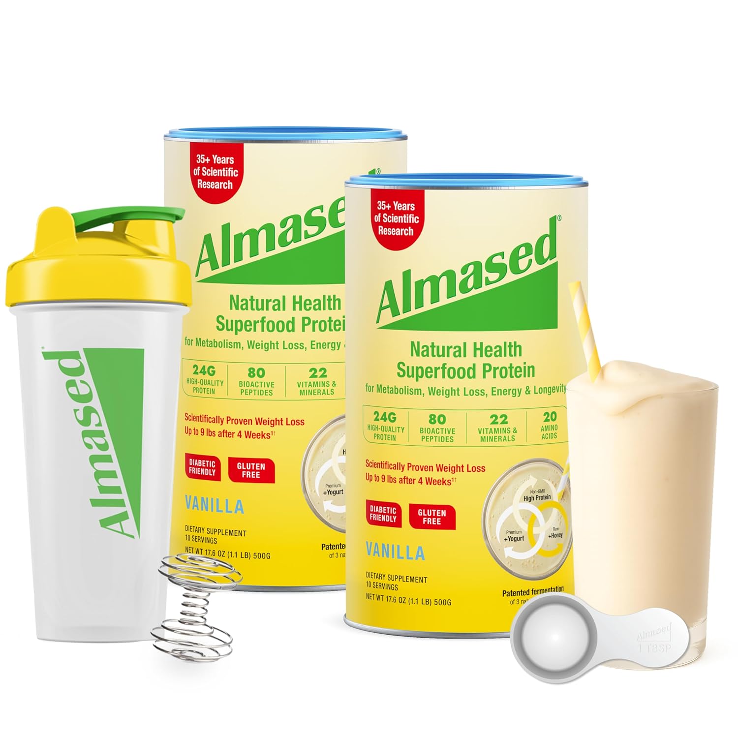 Almased Meal Replacement Shakes for Weight Loss – Protein Powder – Starter Kit (Almond Vanilla