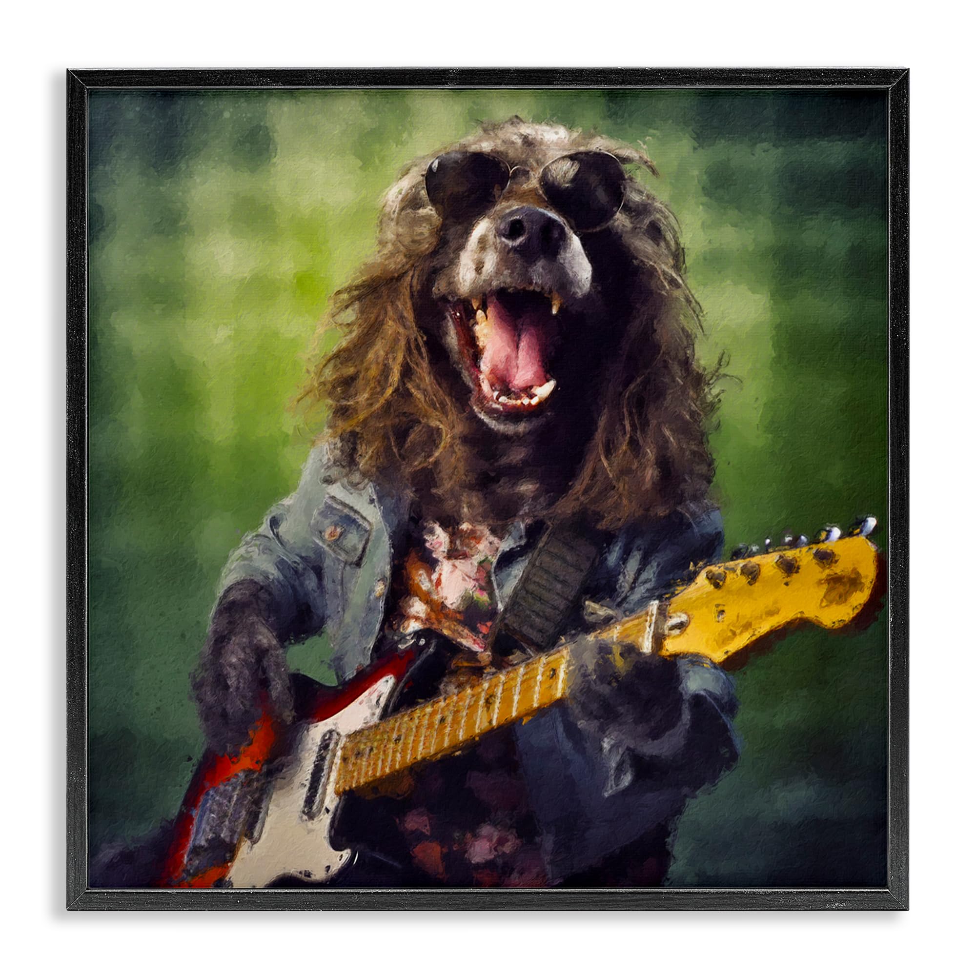 Stupell Industries Musician Mutt Halen Black Framed Giclee Art, design by Sean Parnell, 24 x 24