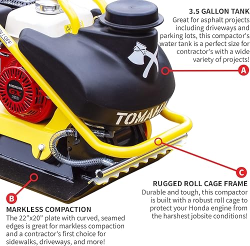 Miniatura 6 de TOMAHAWK 5.5 HP Honda Compactador de placa vibratoria manipulador con tanque de agua de 3.5 galones para tierra, grava, suciedad, asfalto,