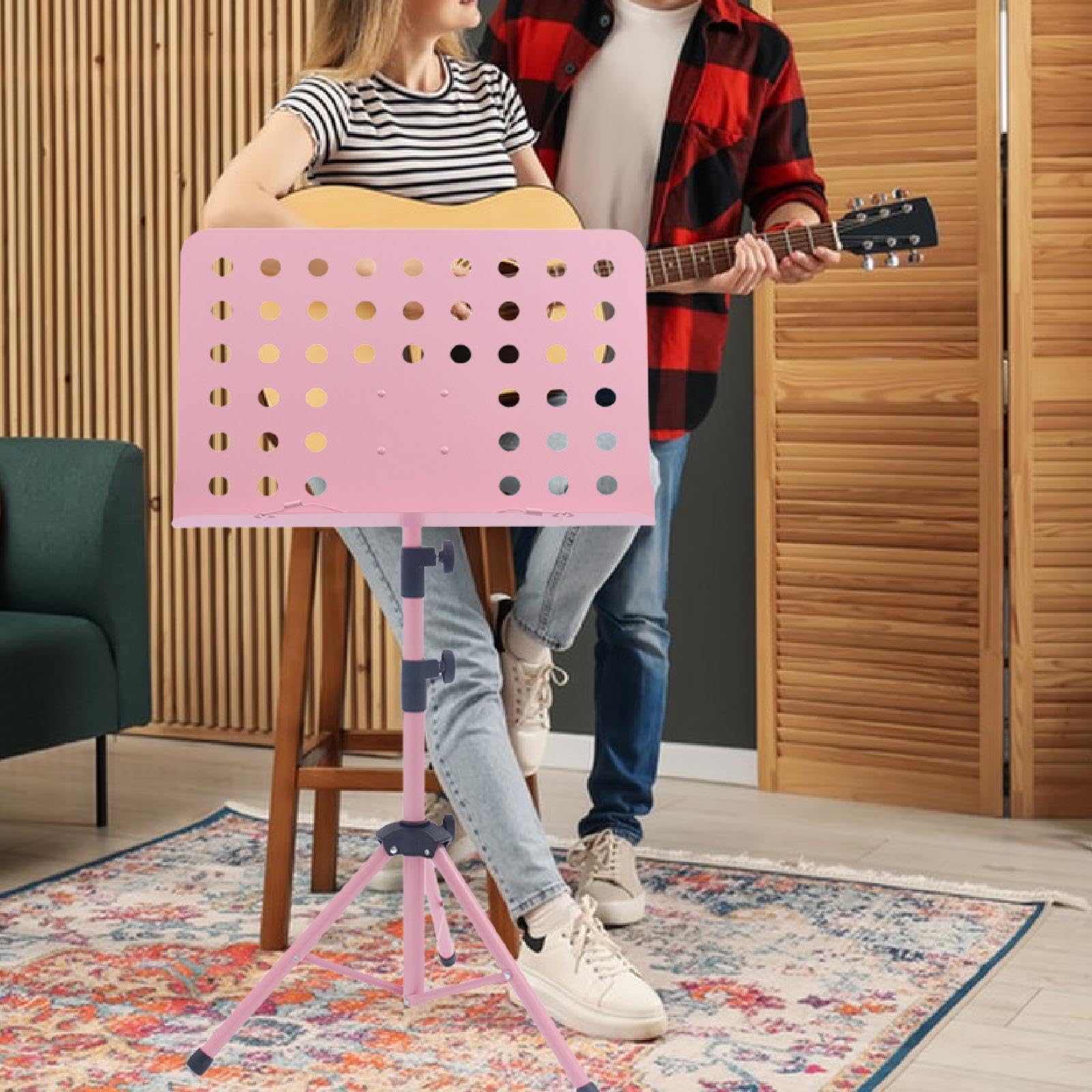 Atril para Partituras, Plegable, de Altura Regulable para Saxofonistas Y Músicos, Rosa