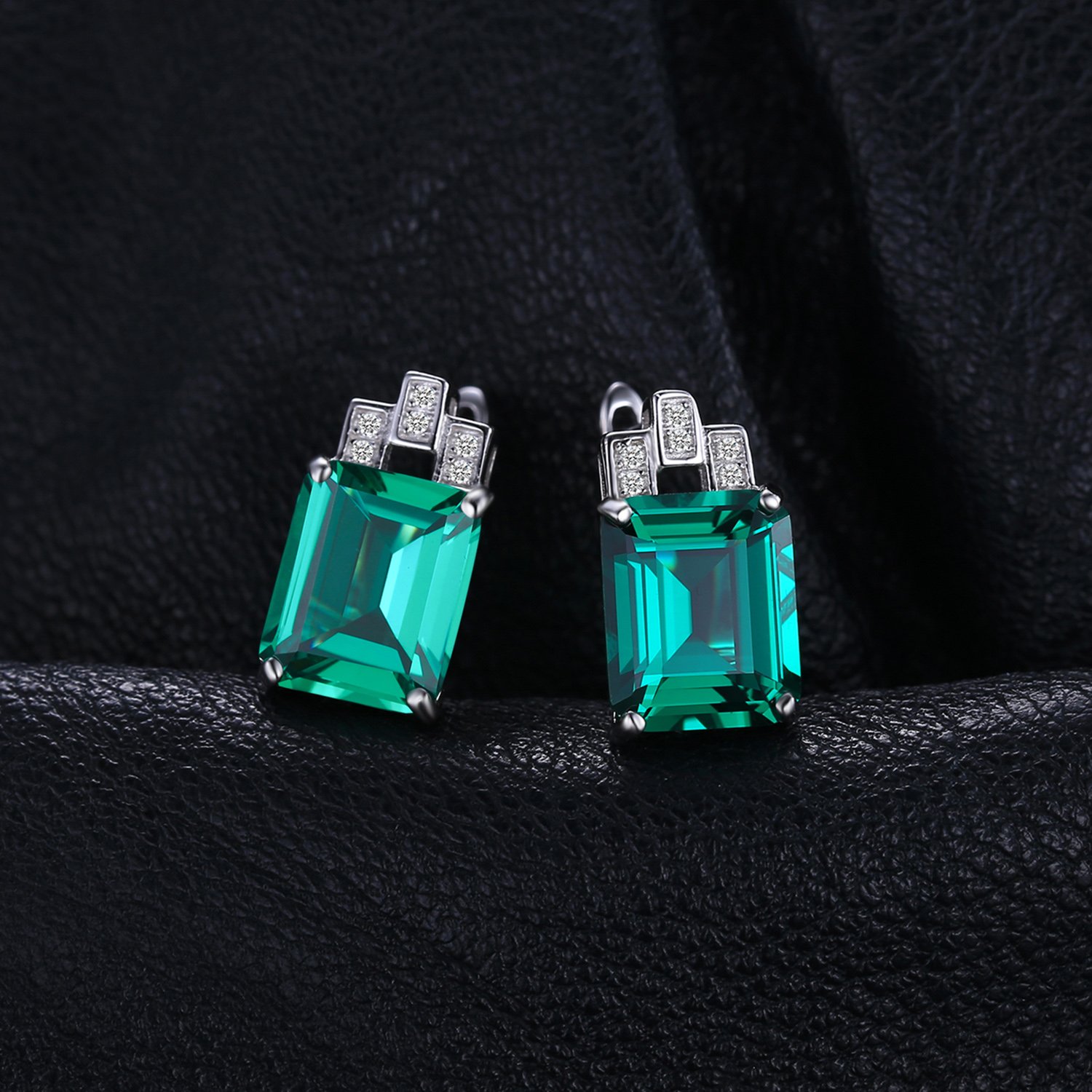 JewelryPalace Pendientes de Tuerca Mujer Plata Oro 14k Oro Rosa, Pendientes de Botón 7.6ct Esmeralda Verde Simulado Corte Esmeralda, Pendientes Niña Piedra Preciosa, Joyas Mujer