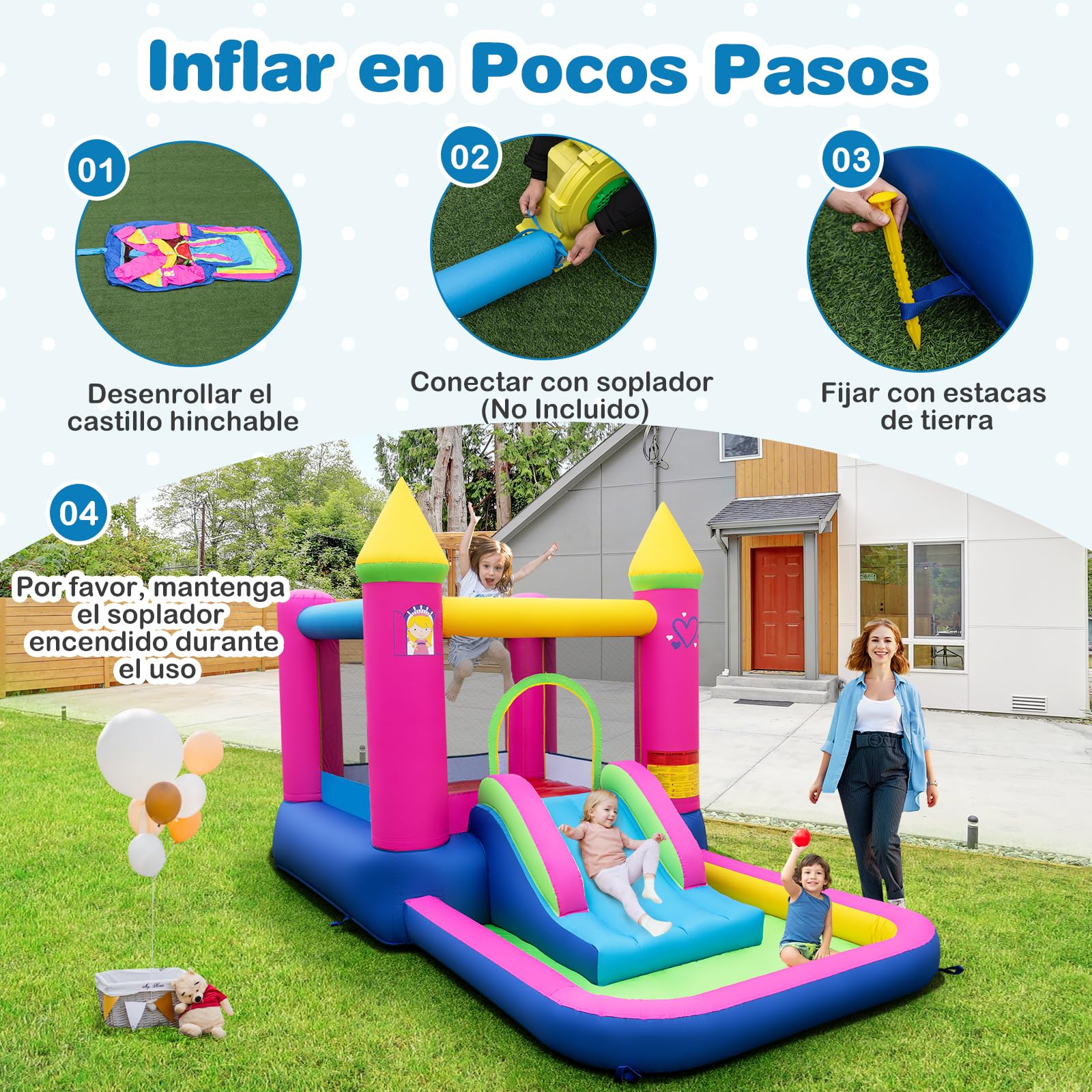 GOPLUS Castillo Inflable Princesa con Tobogán y Piscina de Pelotas