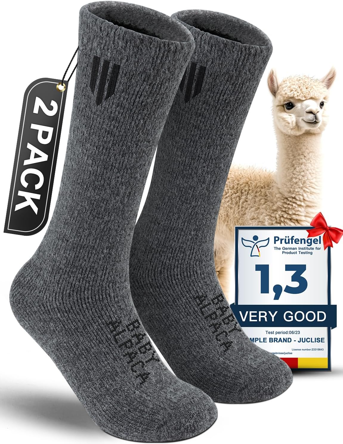 Alpaca Wool Boot Socks Men and Women, Heavyweight Thick Thermal Socks Cold Weather Hunting Hiking, Moisture Wicking Large Dark Gray