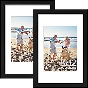 decorUhome 8x12 Picture Frame, Display Pictures 6x8 with Mat or 8x12 without Mat, Wall & Tabletop Display Photo Frame, Black, 2 Pack