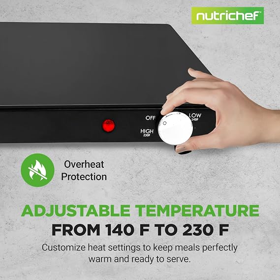 NutriChef Electric Warming Tray | Glass Surface Hot Serving Tray | Adjustable Temperature 140F to 230F | Energy Efficient & Space Saving | Perfect for Buffets,Parties & More | 21.2 x 16.5 IN | Black