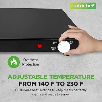 NutriChef Electric Warming Tray | Glass Surface Hot Serving Tray | Adjustable Temperature 140F to 230F | Energy Efficient & Space Saving | Perfect for Buffets,Parties & More | 21.2 x 16.5 IN | Black