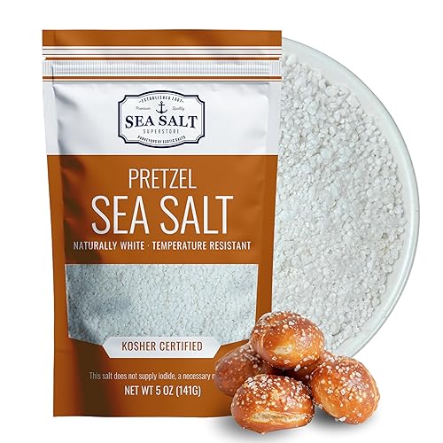 Sal marina gruesa de pretzel para pretzels suaves, bagel resistente al calor y sal de pretzel suave, totalmente natural para hornear, bolsa de 5