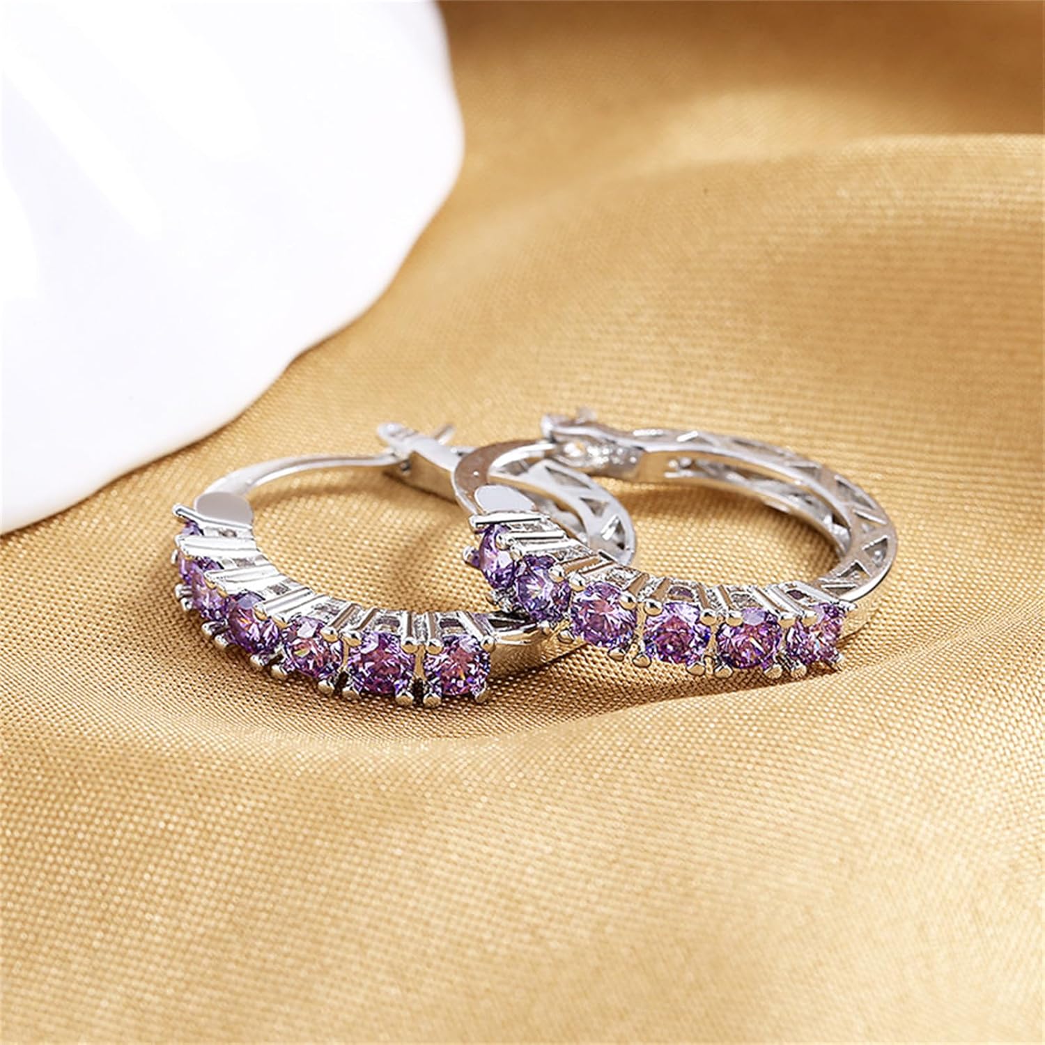 MALOYANVE Crystal Hoop Earrings for Women Sparkly Sterling Silver U Shaped Cubic Zirconia Lightweight Huggie Earrings Birthday Wedding Valentine's Day Jewelry - Image 6