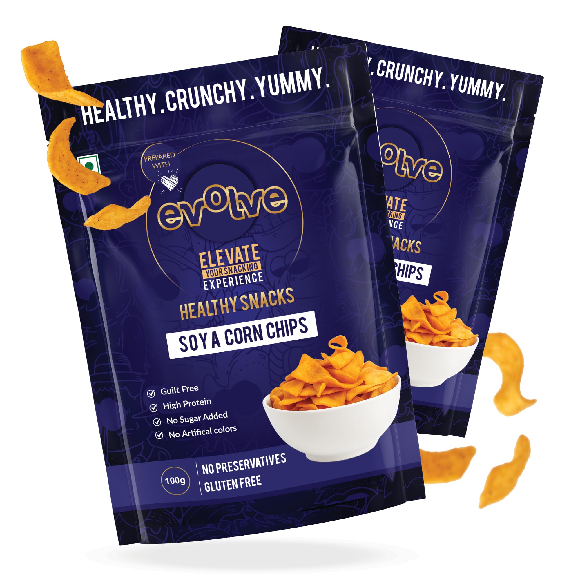 Evolve Soya Corn Chips Healthy Snacks for Kids, Adults | Gluten Free, High Protein, Vacuum Cooked, No Preservatives, Delicious Crunchy Snack - 100g Pack of 2