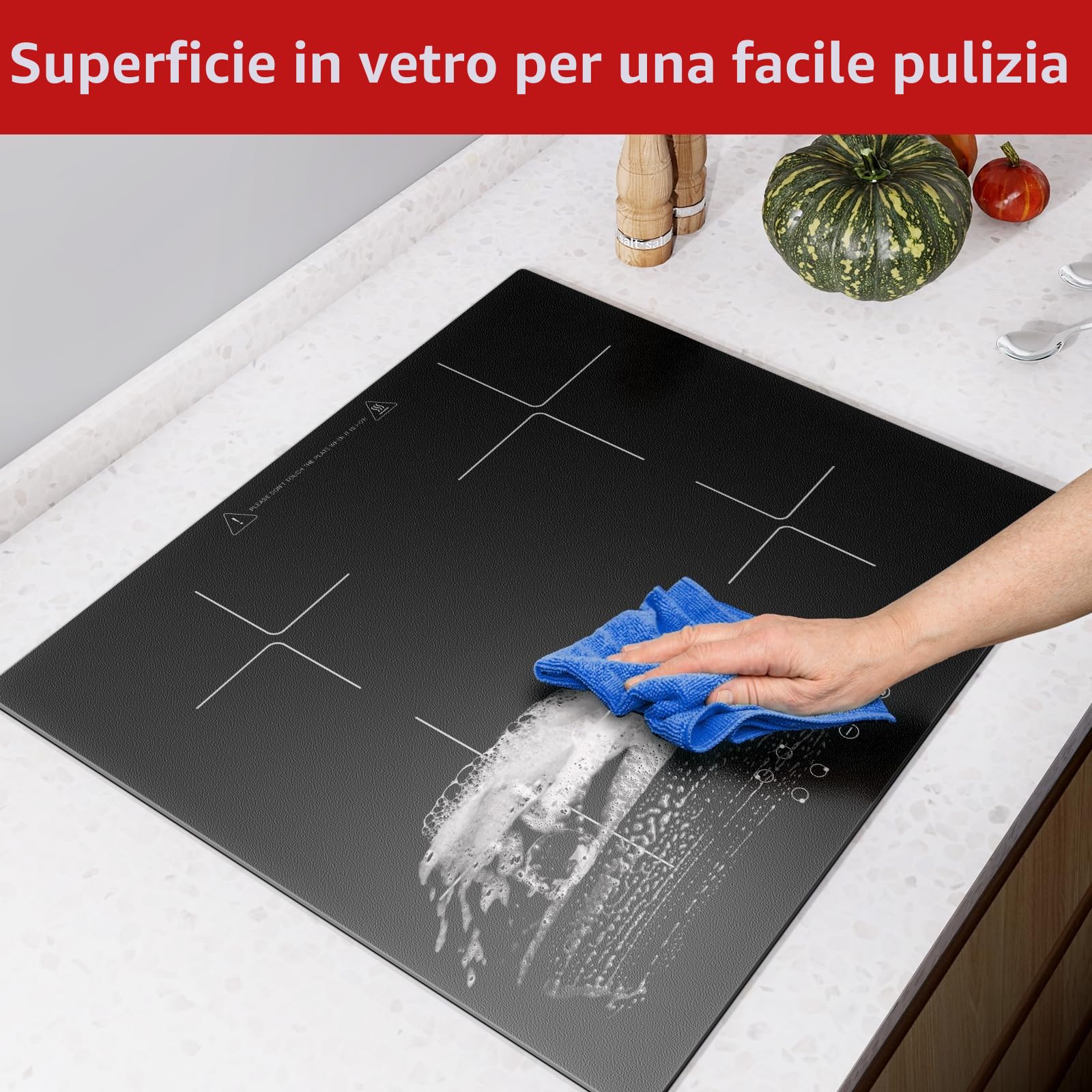 Piano Cottura a Induzione 4 Fuochi, con funzione Booster, Piano Cottura Induzione da incasso 60cm 6000W, 9 Livelli, Controllo Touch, Timer