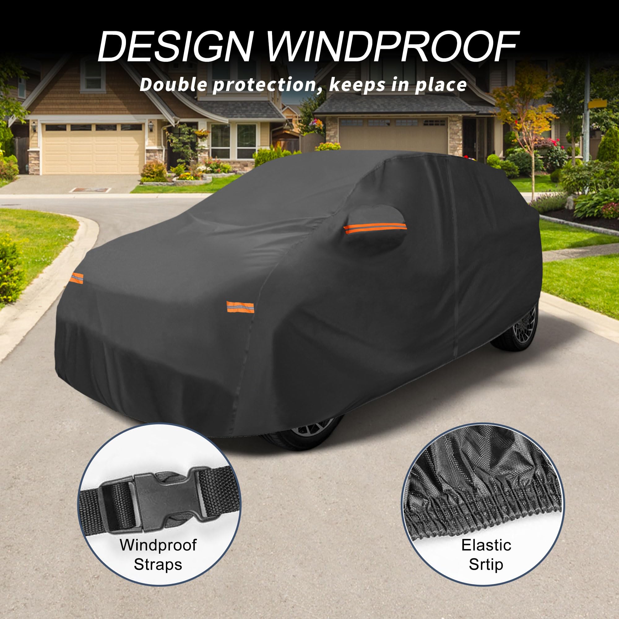 X AUTOHAUX Car Cover Outdoor Waterproof Sun Rain Snow Hail Protection with Left Side Door Zipper 210D-PU for — view 4