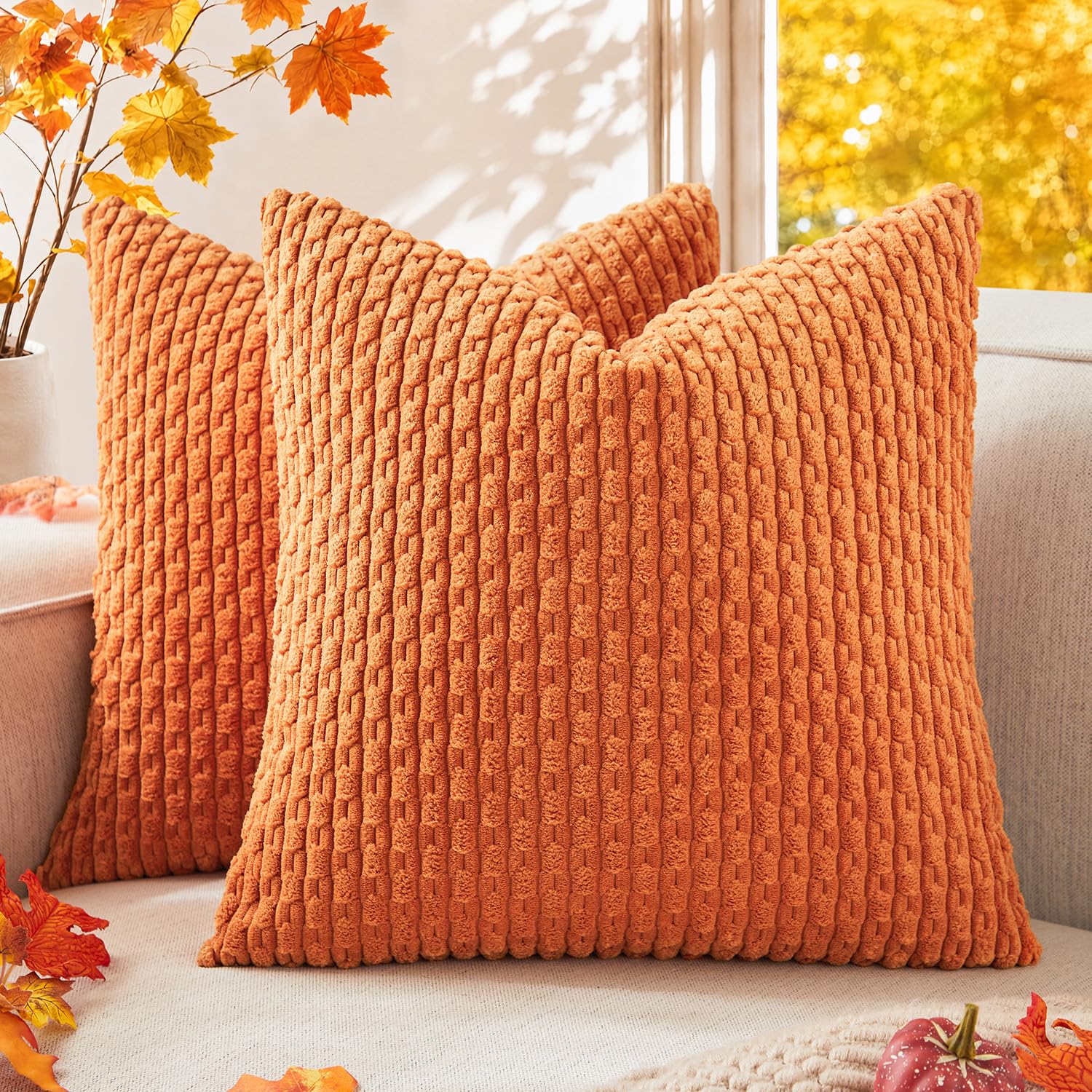 Kevin Textile Corduroy Cushion Covers 2pcs 40x40cm Orange