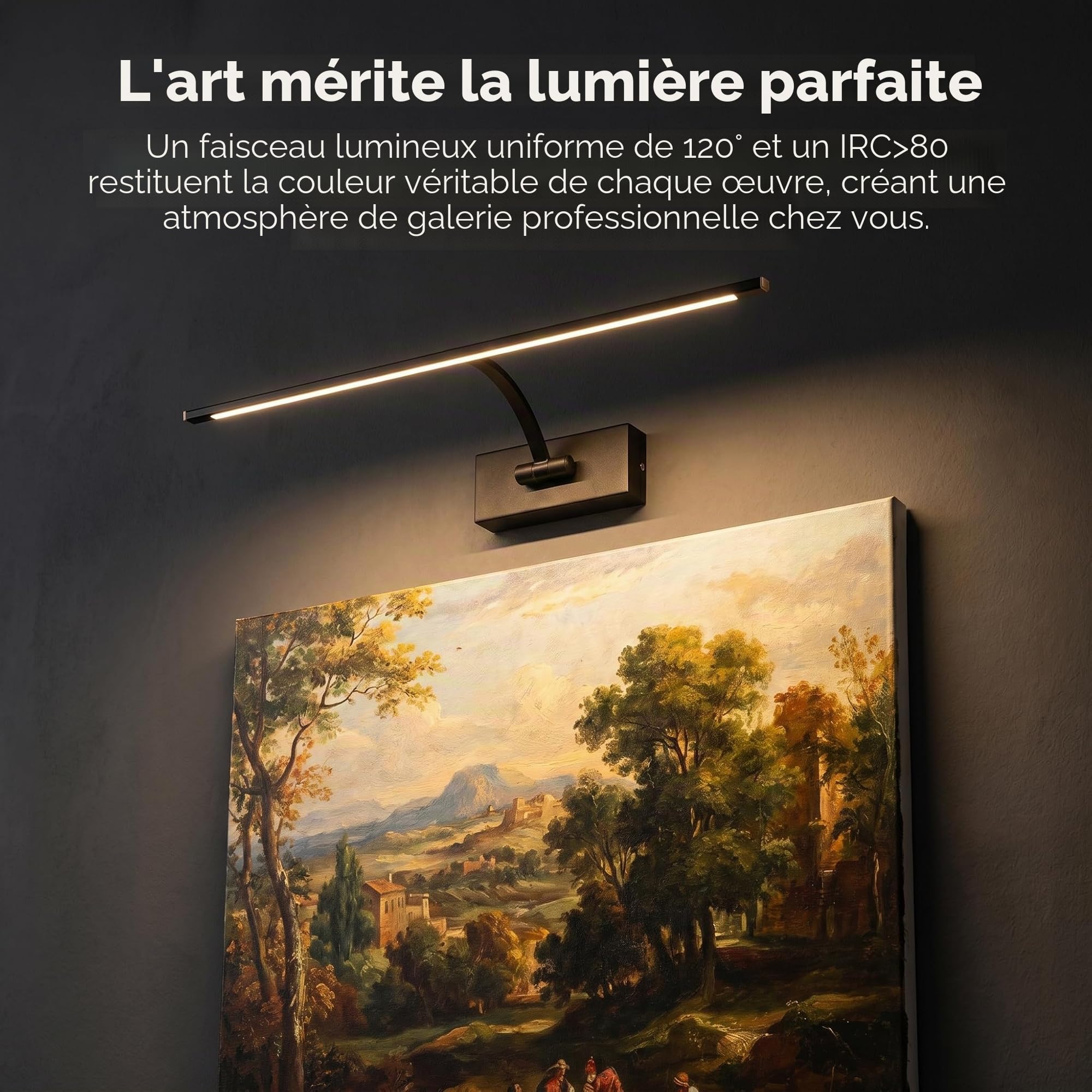 BARCELONA LED Applique Murale LED 6W pour Tableaux, Noir Aluminium, 2700K Blanc Chaud, Lampe Murale Orientable 120°, Éclairage Cadres, Œuvres et Décoration Intérieure IP20 | Métal, Polycarbonate, Noir, 340×200×50 mm, CRI>80, IP20, Faisceau 120°, Pour Tabl