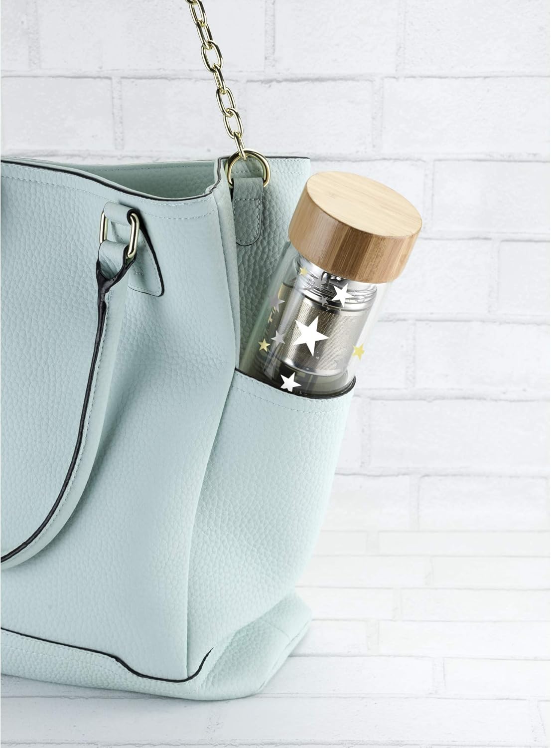 Pinky Up Blair Tea Infuser Mug with Strainer and Lid, Double Walled Glass Tumbler for Home Office, Travel, Picnic, Camping, 16 oz, Set of 1, Stars - Image 6