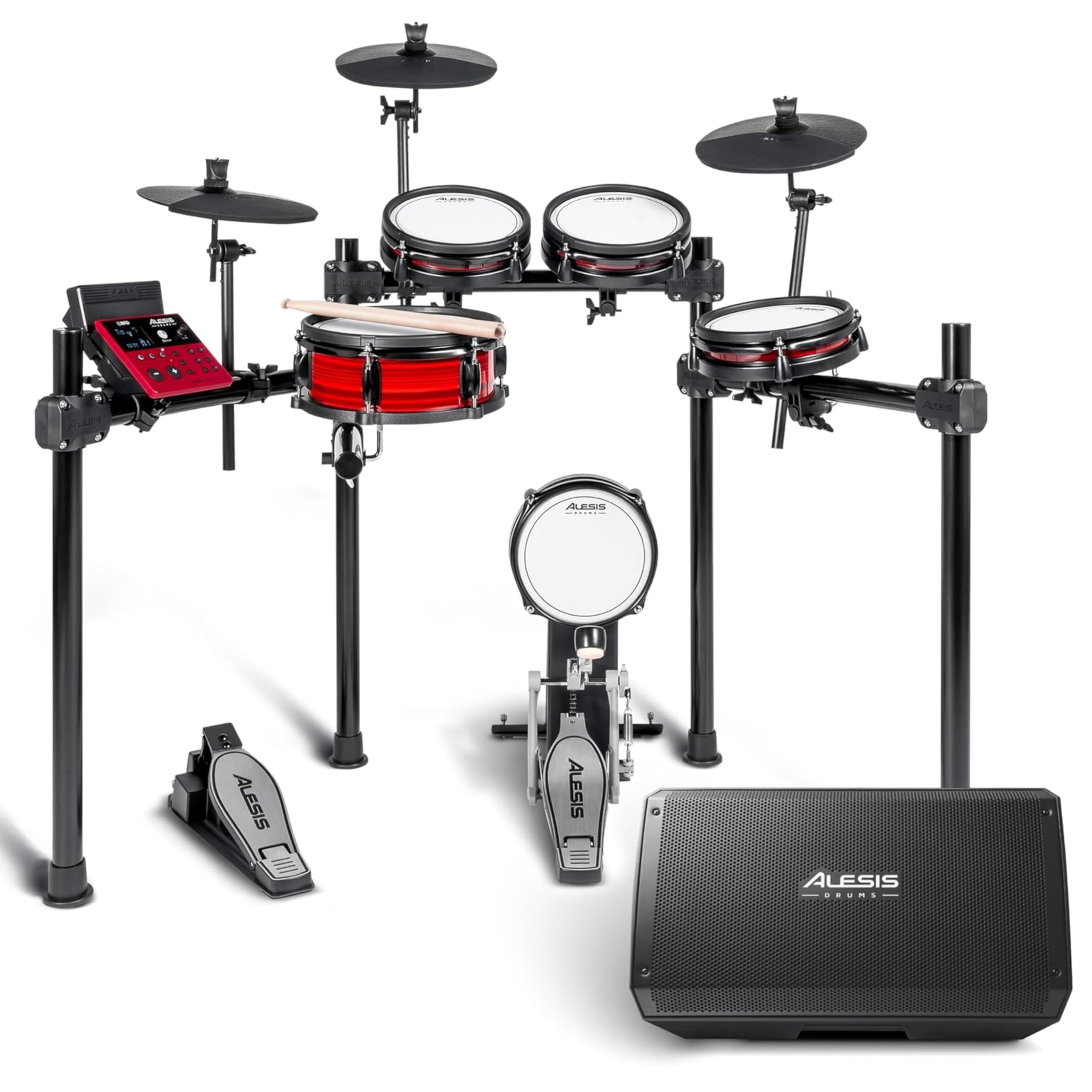Alesis Nitro Pro Perkusja Elektroniczna Zestaw z Głośnikiem Strike Amp 8 MK2 do Koncertów, Prób i Ćwiczeń