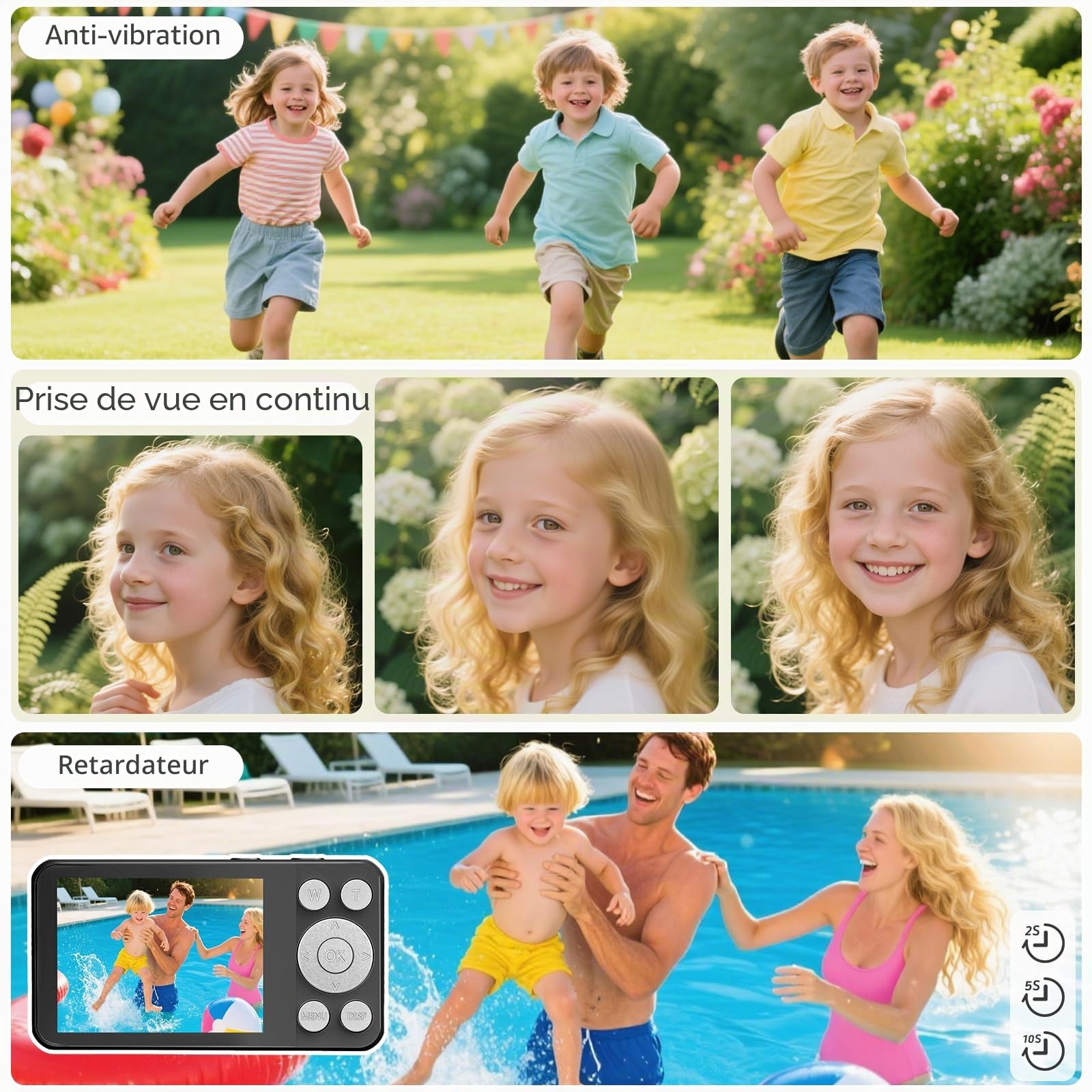 Appareil Photo Numérique 4K 64MP - Caméra Portable avec Zoom Numérique 18X, Écran LCD 2,8", Carte SD 32GB Incluse, Stabilisateur d'image - Idéal Enfants, Adolescents et Débutants (Noir-2)
