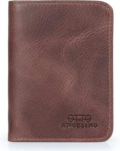 Miniatura 7 de Otto Angelino Cartera plegable con cremallera para hombre con bloqueo RFID, piel de vaca italiana, comodidad de viaje delgada, soporte para tarjeta