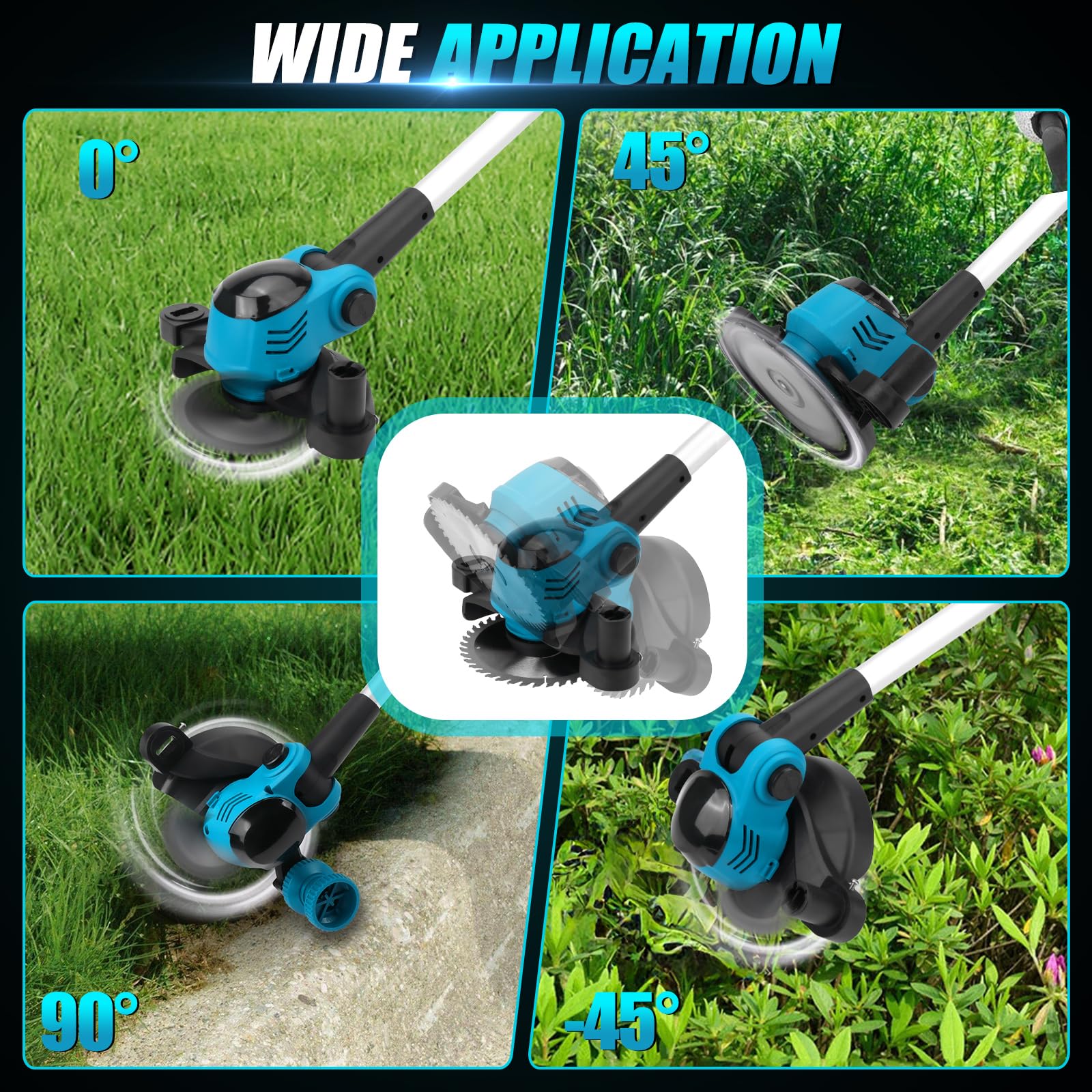 Desbrozadora con batería con 2 baterías de 2000 mAh, compatible con Makita de 18 V, cabezal de malas hierbas y 3 tipos de cuchillas, motor sin escobillas