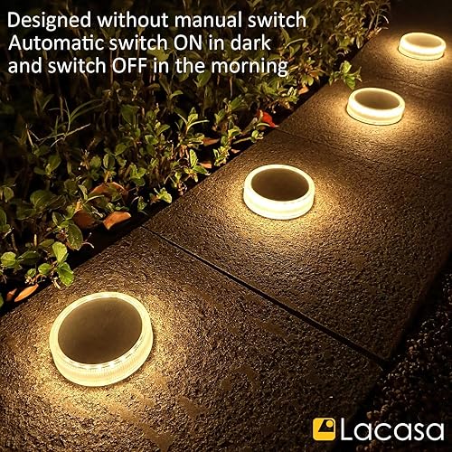 Miniatura 5 de Lacasa Luces solares para terraza, paquete de 4 luces solares de 30 lúmenes, luces LED de muelle de luz blanca cálida de 2700 K que se iluminan toda