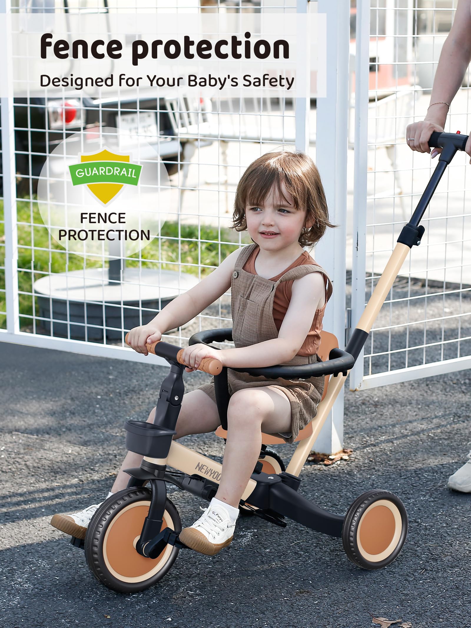 newyoo 5 in 1 Laufrad Dreirad, Dreirad ab 1-3 Jahr, Kinderdreirad mit schubstange, Kinderfahrrad, Laufräder Lauffahrrad inkl. Lenkstange, Sicherheitsbüge, TR008