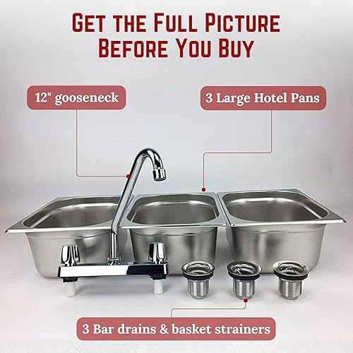 Miniatura 5 de Fregadero de concesión con 3 compartimentos grandes, soporte para camión de comida y remolque